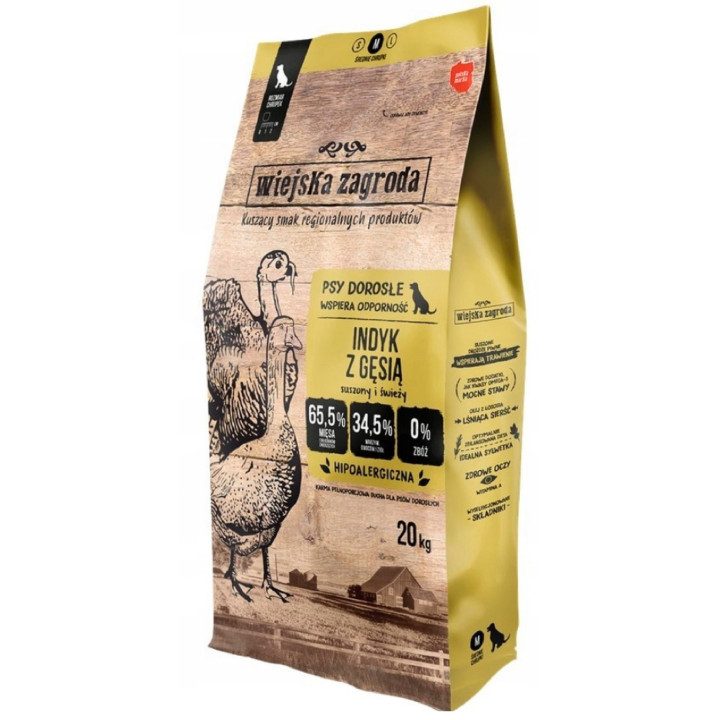 Sucha karma dla psa Wiejska Zagroda INDYK z GĘSIĄ średnie rasy M 20kg