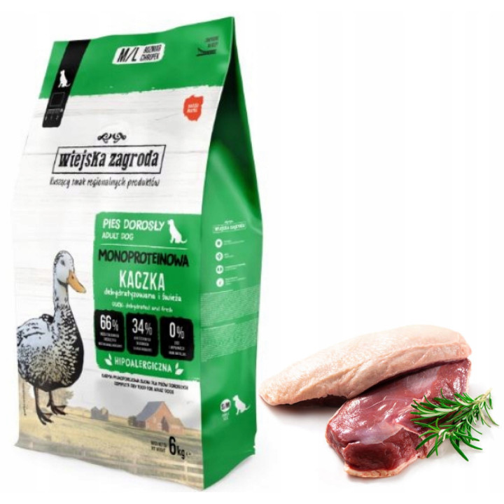 Wiejska Zagroda Sucha karma Monobiałkowa DUŻE średnie rasy KACZKA 6kg M/L