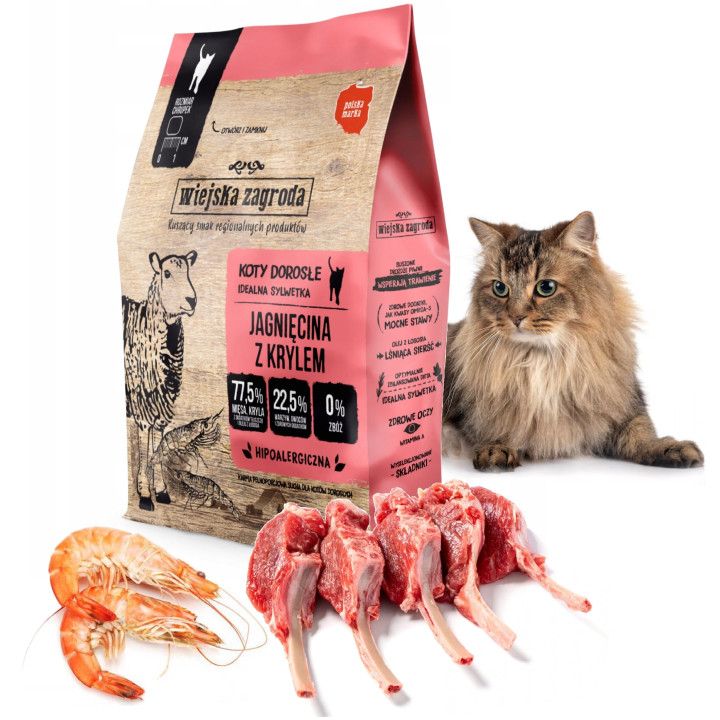 WIEJSKA ZAGRODA Jagnięcina z Krylem 5 kg karma dla KOTÓW sterylizowanych