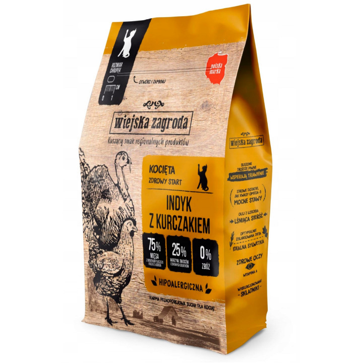Wiejska Zagroda karma sucha dla KOCIĄT Indyk z Kurczakiem 5 kg 75% mięsa
