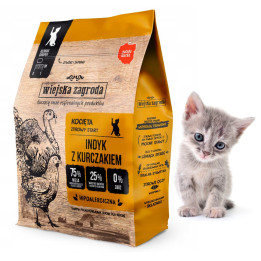 Wiejska Zagroda karma sucha dla KOCIĄT Indyk z Kurczakiem 400 g 75% mięsa