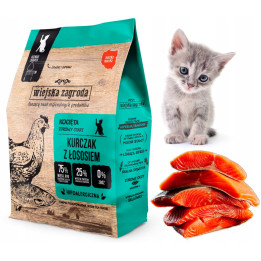 Wiejska Zagroda karma sucha dla KOCIĄT Kurczak z Łososiem 400 g 75% mięsa
