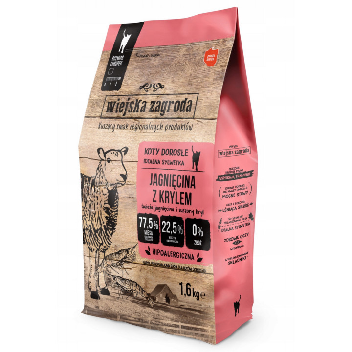 Wiejska Zagroda Karma dla kota JAGNIĘCINA z KRYLEM 1,6kg sterylizowane