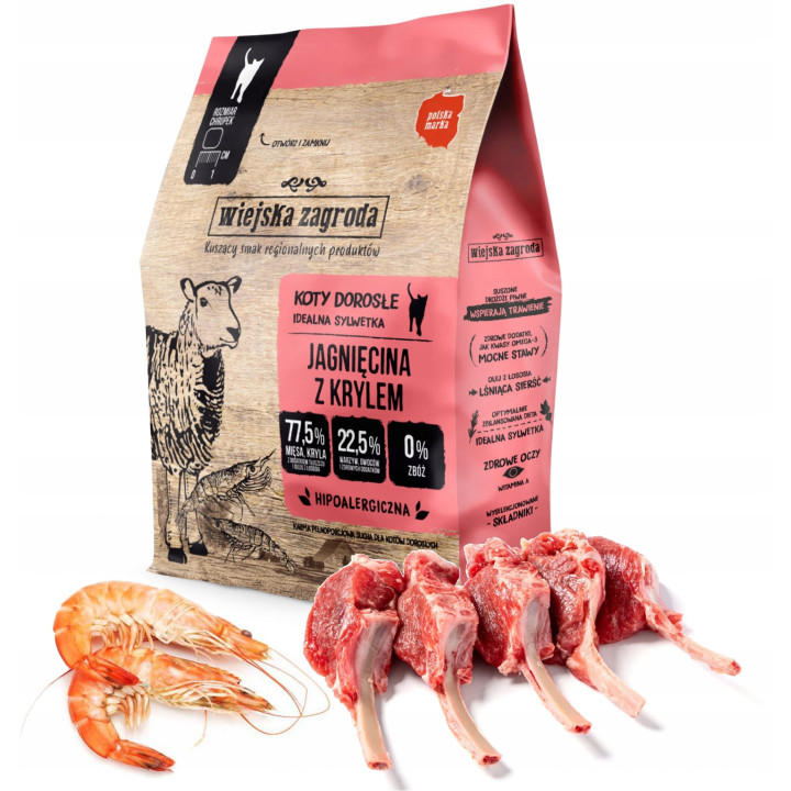 Wiejska Zagroda Karma sucha dla kota JAGNIĘCINA z KRYLEM 400g sterylizowane