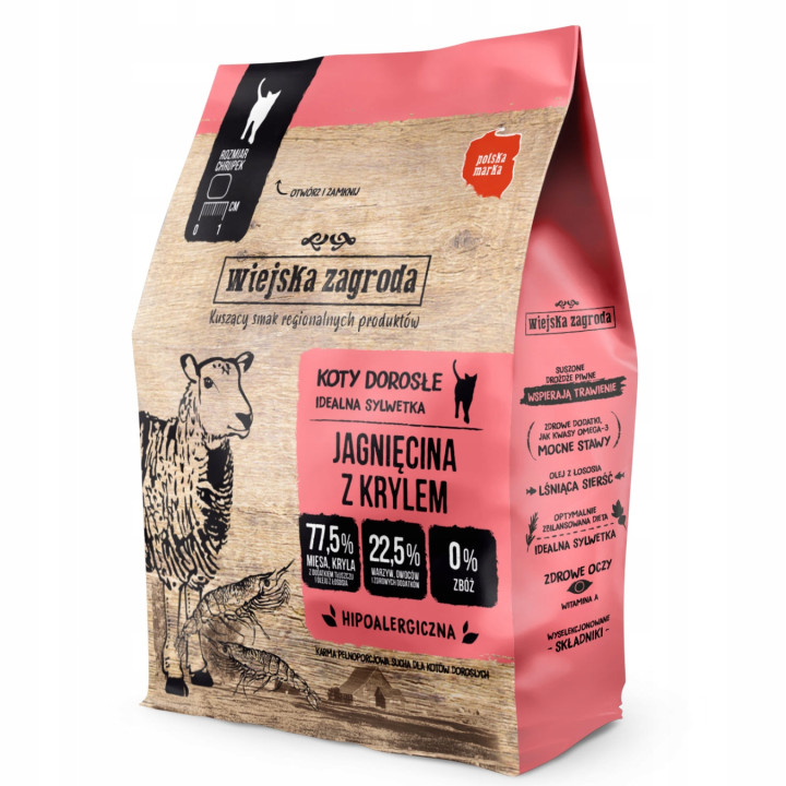 Wiejska Zagroda Karma sucha dla kota JAGNIĘCINA z KRYLEM 400g sterylizowane