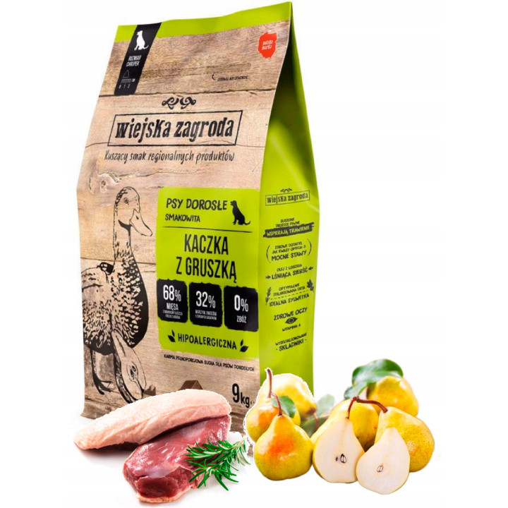 Wiejska Zagroda Hipoalergiczna Sucha Karma dla Psa KACZKA z Gruszką M 9 kg