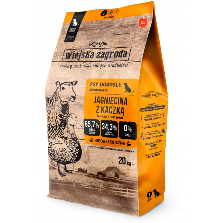 Sucha karma dla psa Wiejska Zagroda Jagnięcina z KACZKĄ małe rasy S 20 kg