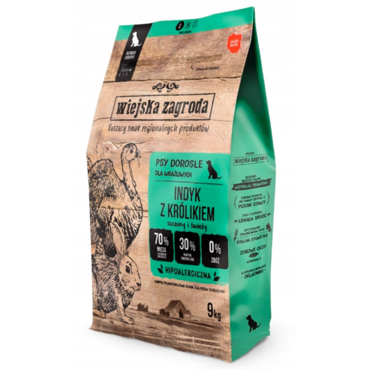 Wiejska Zagroda Sucha Karma dla Psa małe rasy INDYK z KRÓLIKIEM 9kg S