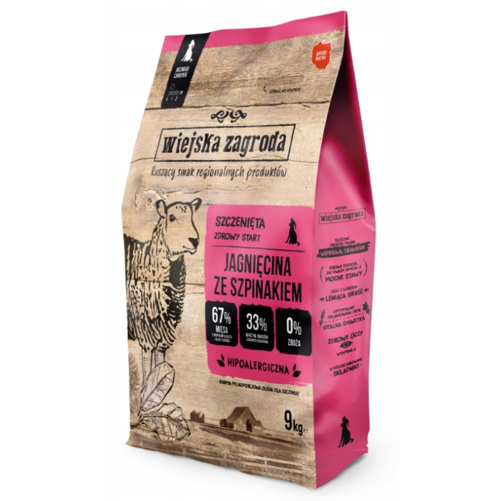 Wiejska Zagroda Sucha Karma JAGNIĘCINA SZPINAK małe rasy szczeniak S 9kg