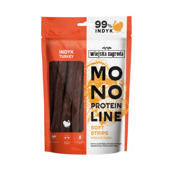 Wiejska Zagroda Monoproteinowe miękkie Przysmaki dla psa Paski INDYK 100 g
