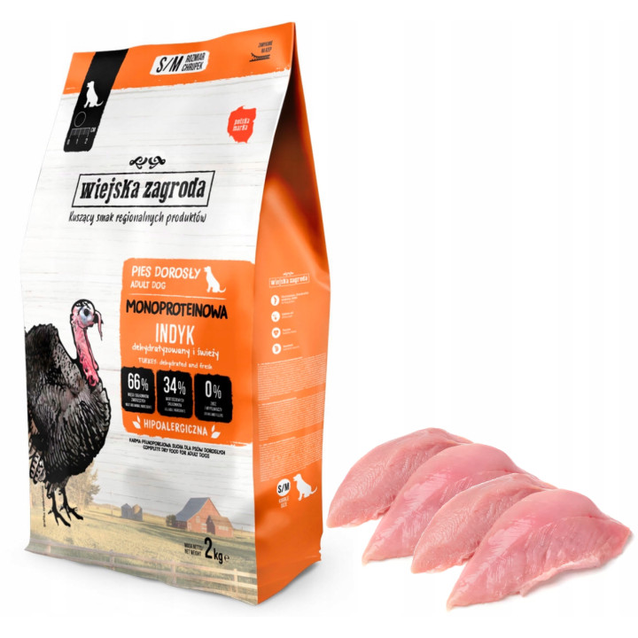 Wiejska Zagroda sucha karma MONOBIAŁKOWA małe i średnie rasy INDYK 2kg S/M