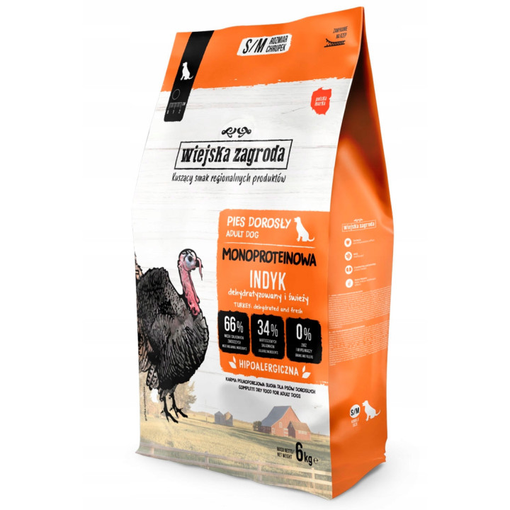 Wiejska Zagroda sucha karma MONOBIAŁKOWA małe i średnie rasy INDYK 2kg S/M