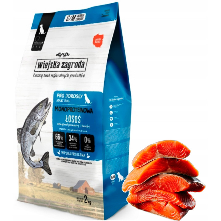 Wiejska Zagroda sucha karma MONOBIAŁKOWA małe i średnie rasy ŁOSOŚ 2kg S/M