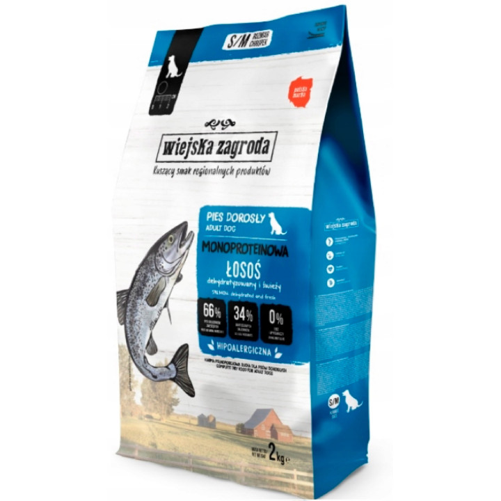 Wiejska Zagroda sucha karma MONOBIAŁKOWA małe i średnie rasy ŁOSOŚ 2kg S/M