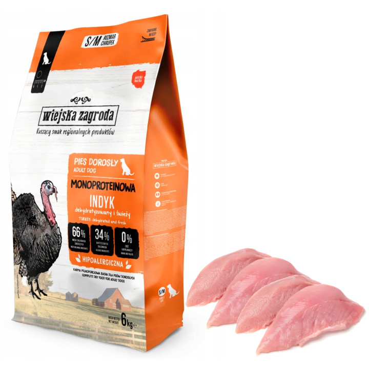 Wiejska Zagroda sucha karma MONOBIAŁKOWA małe i średnie rasy INDYK 6kg S/M