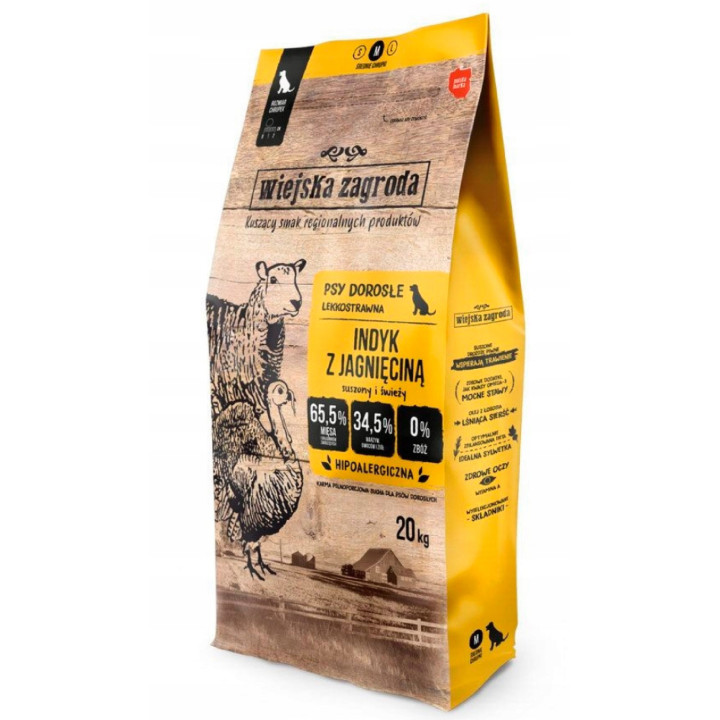 PETKING Wiejska Zagroda Karma Indyk z jagnięciną M 20kg +Chicken Sticks 10g