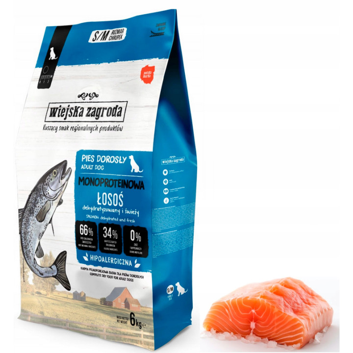 Wiejska Zagroda sucha karma MONOBIAŁKOWA małe i średnie rasy ŁOSOŚ 6kg S/M