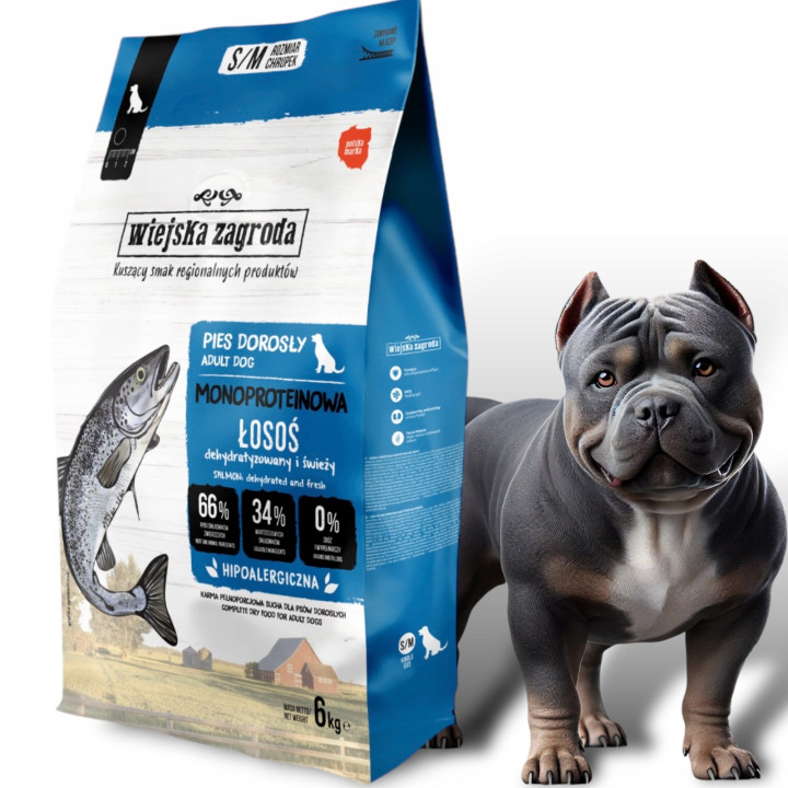Wiejska Zagroda sucha karma MONOBIAŁKOWA małe i średnie rasy ŁOSOŚ 6kg S/M
