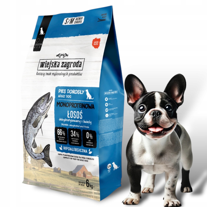 Wiejska Zagroda sucha karma MONOBIAŁKOWA małe i średnie rasy ŁOSOŚ 6kg S/M