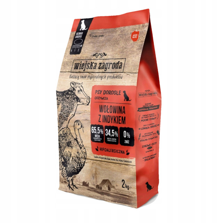 Wiejska Zagroda Sucha karma dla psa WOŁOWINA z INDYKIEM Duże rasy L 2 kg