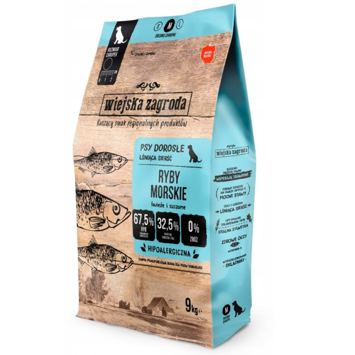 Wiejska Zagroda Sucha Karma dla Psa BIAŁORYBY Łosoś RYBY MORSKIE 9kg M