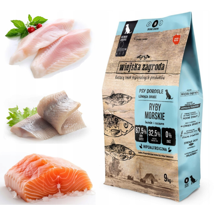 Wiejska Zagroda Sucha Karma dla Psa BIAŁORYBY Łosoś RYBY MORSKIE 9kg M