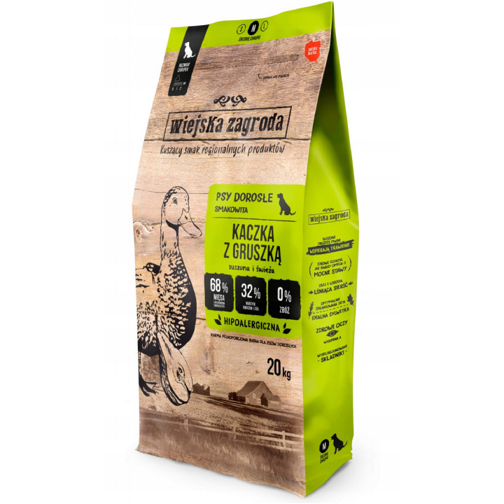 Wiejska Zagroda Hipoalergiczna Sucha Karma dla Psa KACZKA z Gruszką M 20 kg