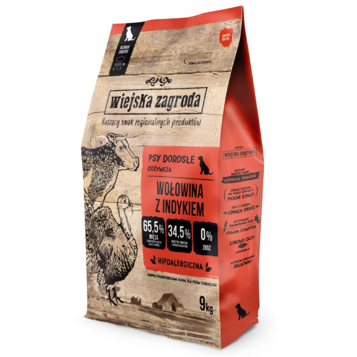 Wiejska Zagroda Sucha karma dla psa WOŁOWINA z INDYKIEM Duże rasy L 9 kg