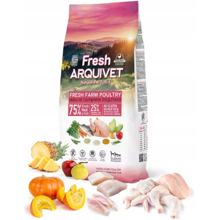 Półmiękka karma dla Psa ARQUIVET Fresh FARM POULTRY kurczak RYBA 75% 10kg