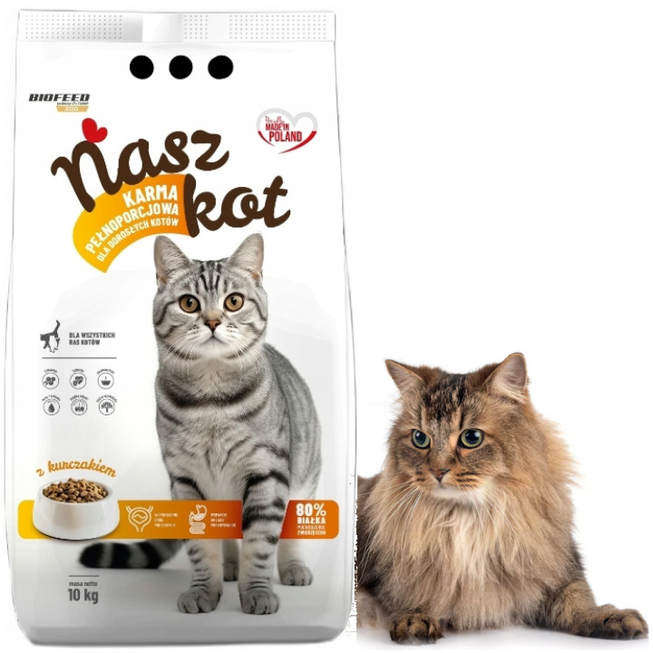 Pełnoporcjowa sucha karma dla kota BIOFEED NASZ KOT Z KURCZAKIEM 10KG