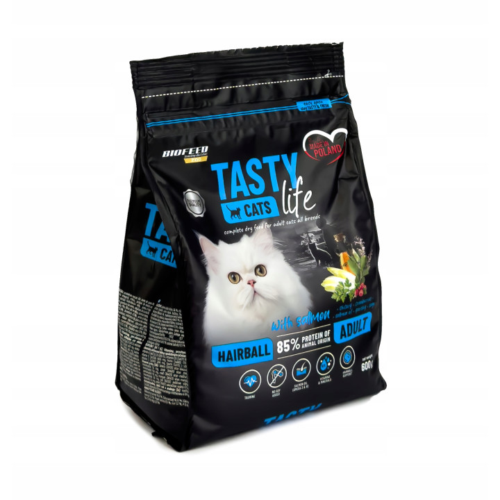 Sucha karma dla kota odkłaczająca TASTY CATS LIFE HAIRBALL z ŁOSOSIEM 600g