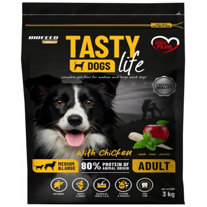 Karma sucha średnie duże rasy psa BIOFEED TASTY DOGS LIFE z KURCZAKIEM 3KG