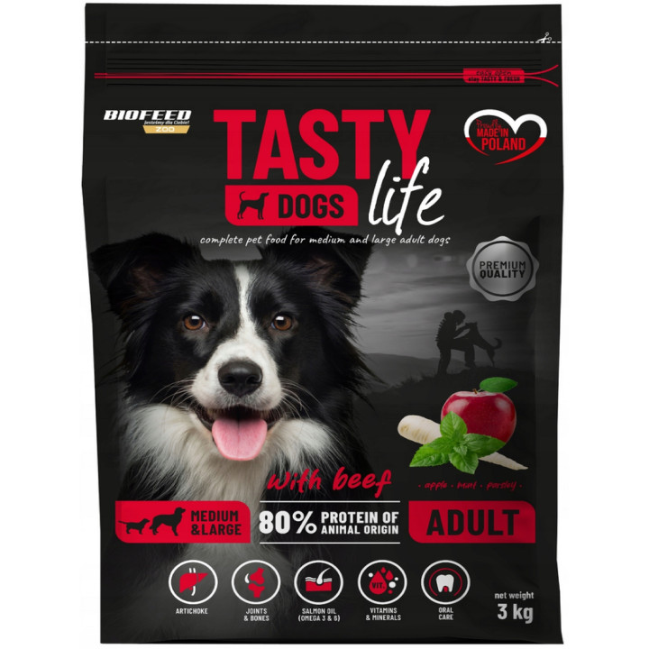 Karma sucha średnie duże rasy psa BIOFEED TASTY DOGS LIFE z WOŁOWINĄ 3kg