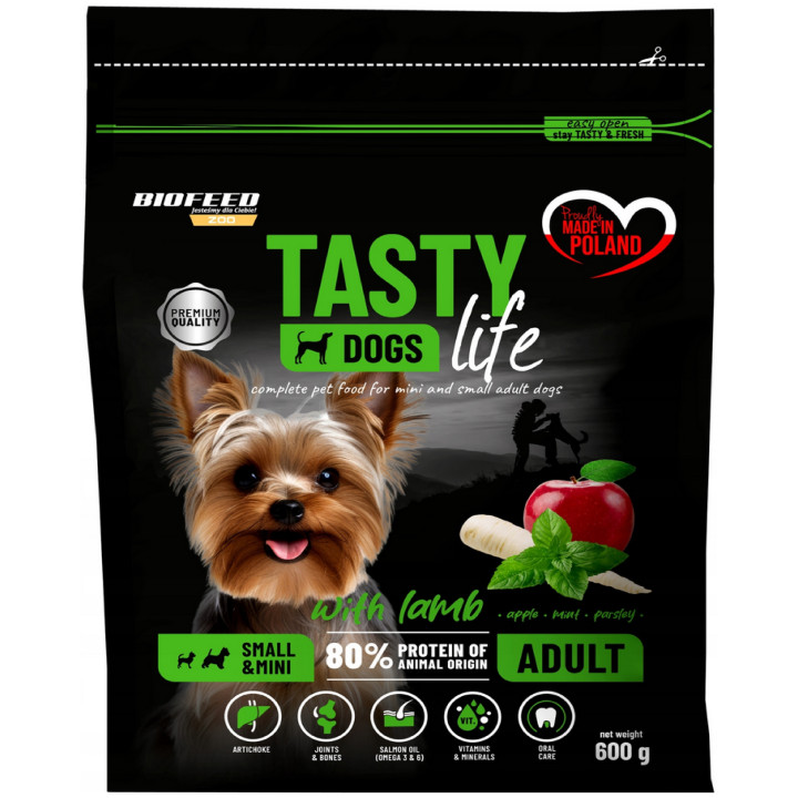 Karma sucha dla psa małe rasy BIOFEED TASTY DOGS LIFE z JAGNIĘCINĄ 600g