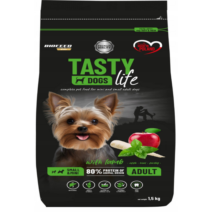 Karma sucha dla psa małe rasy BIOFEED TASTY DOGS LIFE z JAGNIĘCINĄ 1,5kg