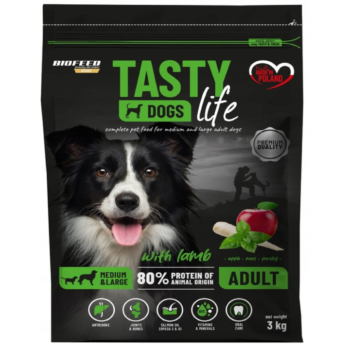 Karma sucha średnie duże rasy psa BIOFEED TASTY DOGS LIFE z JAGNIĘCINĄ 3kg