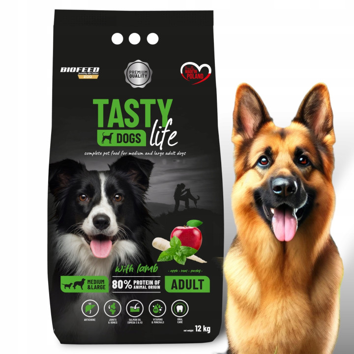 Karma sucha średnie duże rasy psa BIOFEED TASTY DOGS LIFE z JAGNIĘCINĄ 12kg