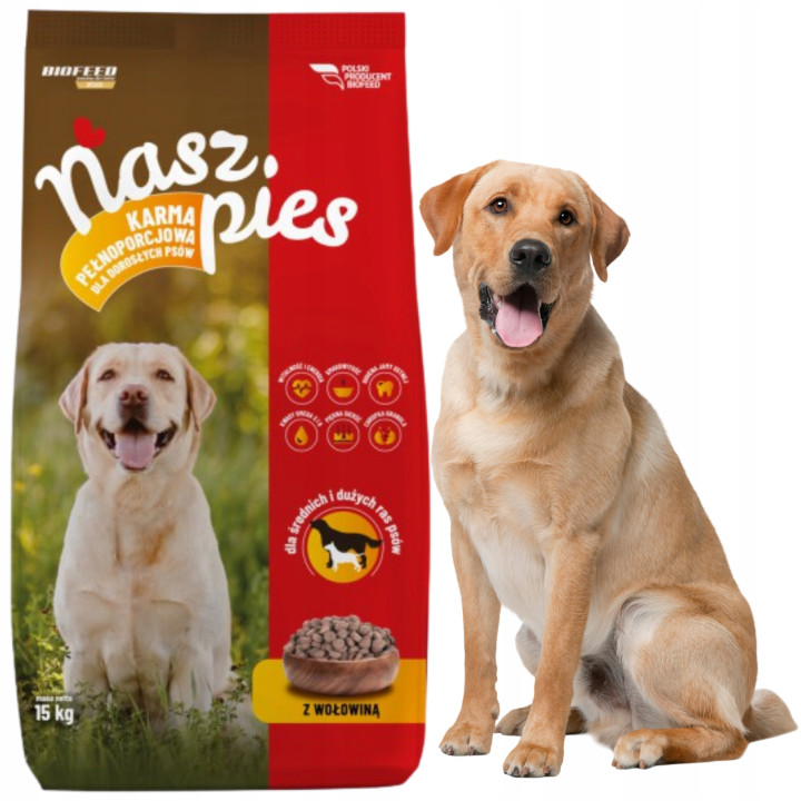 Karma sucha dla psa średnie duże rasy BIOFEED NASZ PIES z wołowiną 15kg