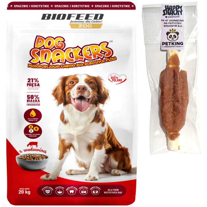Karma dla Owczarka DOG SNACKERS ADULT Z WOŁOWINĄ 20 KG BIOFEED + PRZYSMAK