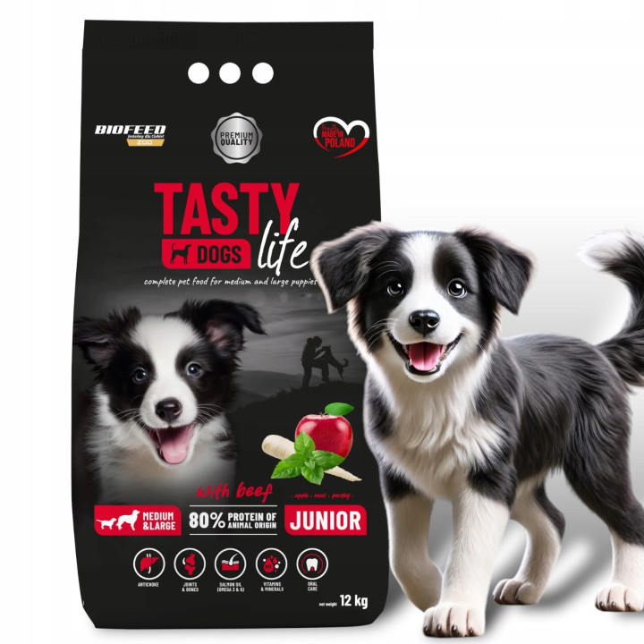 BIOFEED Tasty Dogs Life Junior - karma dla szczeniaków z wołowiną 12 kg
