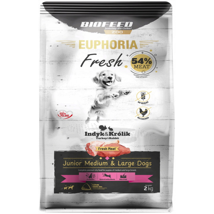 Sucha Karma EUPHORIA FRESH rasy średnie i duże INDYK z KRÓLIKIEM JUNIOR 2Kg