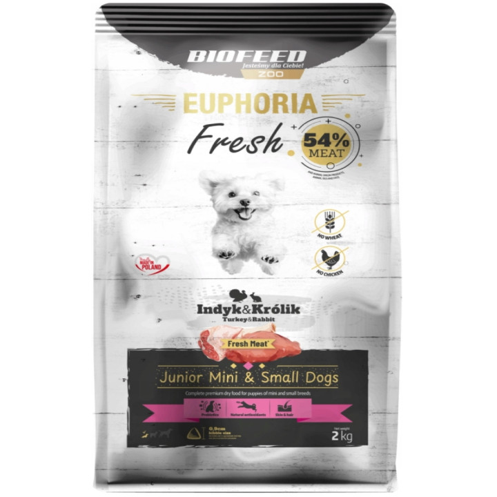 Sucha Karma EUPHORIA FRESH rasy mini i małe INDYK z KRÓLIKIEM JUNIOR 2Kg