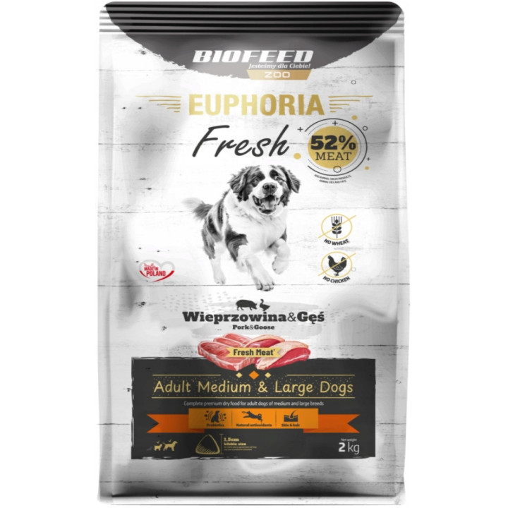 EUPHORIA FRESH Karma dla psów średnie duże rasy WIEPRZOWINA z GĘSIĄ M/L 2kg