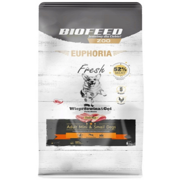 EUPHORIA FRESH MEAT Karma dla psów mini małych WIEPRZOWINA z GĘSIĄ XS/S 8kg