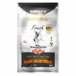 EUPHORIA FRESH MEAT Karma dla psów małych WIEPRZOWINA z GĘSIĄ XS/S 0,5kg