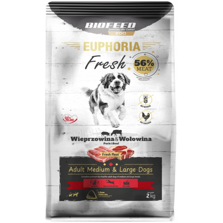 EUPHORIA FRESH MEAT Karma sucha dla psa WIEPRZOWINA z WOŁOWINĄ M/L 2kg