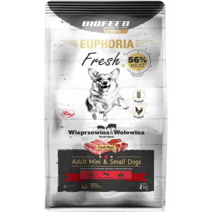 EUPHORIA FRESH MEAT Karma dla psów małych WIEPRZOWINA z WOŁOWINĄ XS/S 2kg