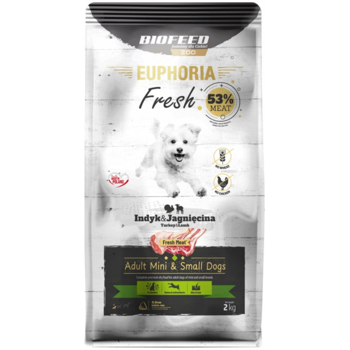 EUPHORIA FRESH MEAT Karma dla psów małych ras INDYK z JAGNIĘCINĄ XS/S 2kg
