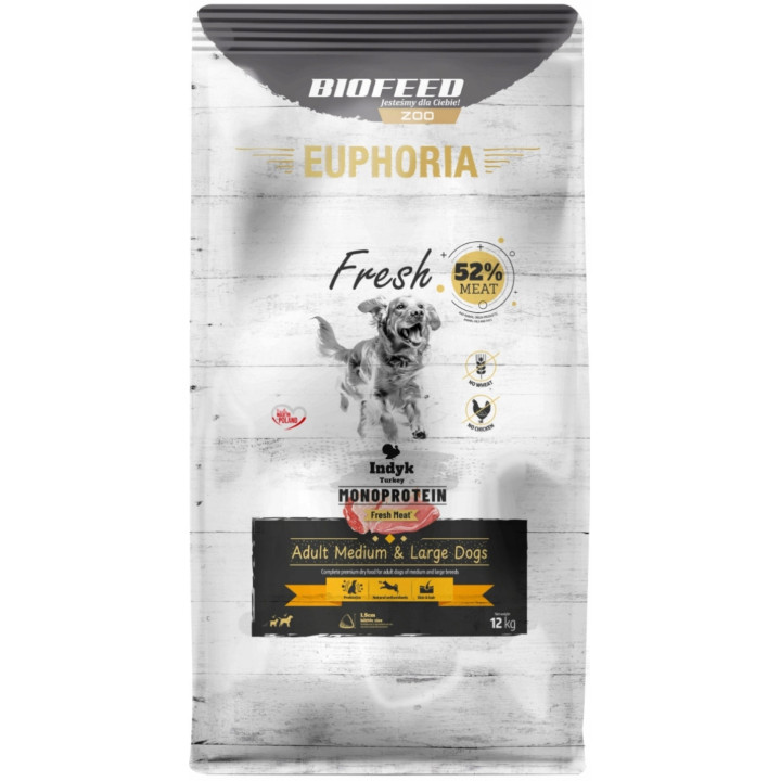 EUPHORIA FRESH MEAT Karma dla psa średnie duże rasy MONO INDYK M/L 12kg