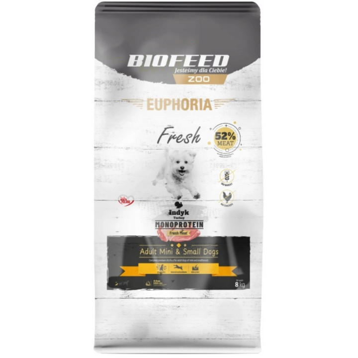 EUPHORIA FRESH MEAT Karma sucha dla psa mini małe rasy MONO INDYK XS/S 8kg